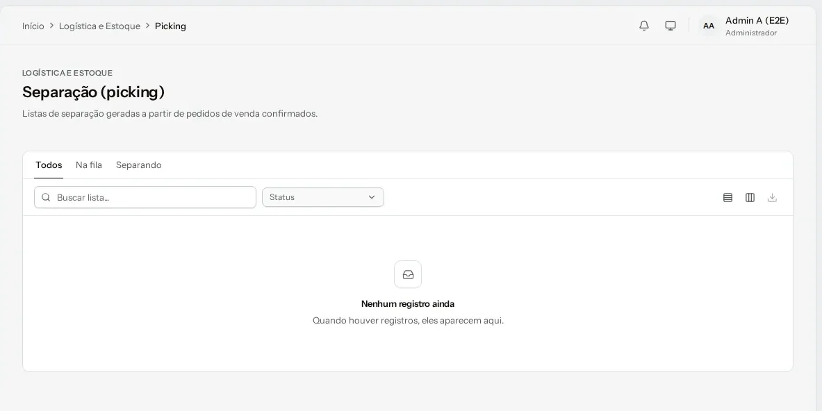 Listas de separação geradas a partir dos pedidos confirmados.